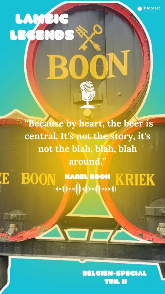 Karel Boon über die Brauerei. Quote vor Bild von Fässern